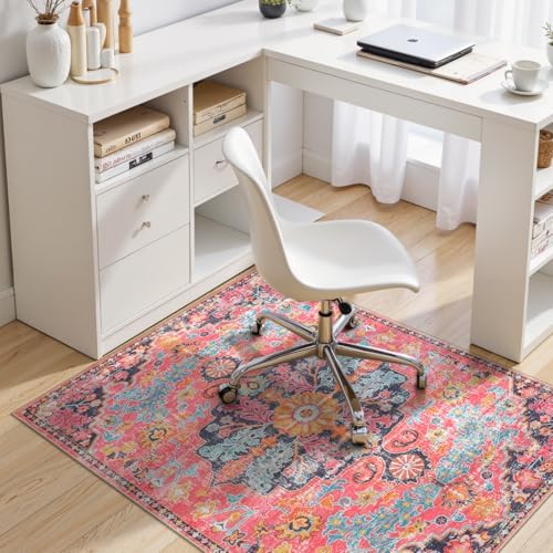 Anidaroel Office Chair Mat for Hardwood Floor, 48"x60" Office Rug for Rolling Chair, Desk Floor Mats for Office Chair, Anti-Slip Computer Gaming Chair Mat, Easy to Roll, Fuchsia/Multi