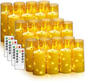 kakoya Flameless LED Candles with Timer 24 Pc Flickering Flameless Candles for Romantic Ambiance and Home Decoration Stable Acrylic Shell,with Embedded Star String，Battery Operated Candles(Gold)