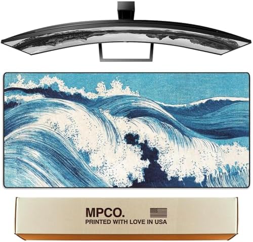 MPCO. Ocean Waves Large Gaming Desk Pad, 36" x 17" Aeroglyde Desk Mat