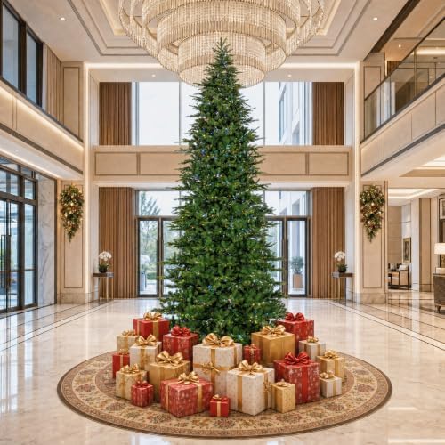 Glitzhome 15ft Prelit Christmas Tree, Artificial Christmas Tree Vibrant Evergreen Fir with 5,000 Warm White/Multi-Color Chasing and Twinkling Lights, 13,459 PE&PVC Tips, 9 Light Modes, Simple Setup