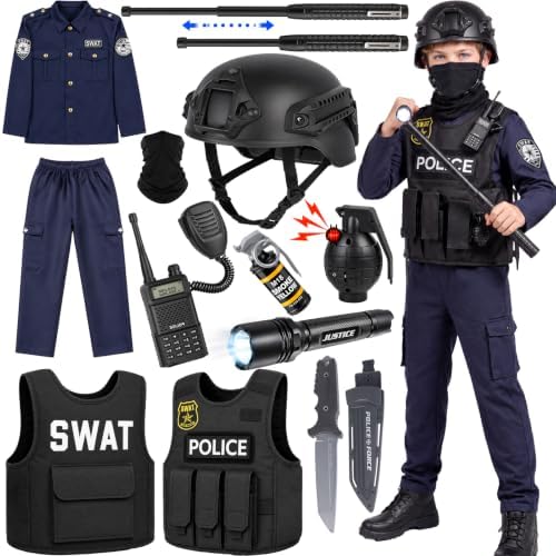 YADIYA Halloween SWAT Police Costume for Kids Boys Cop Costume Swat Vest
