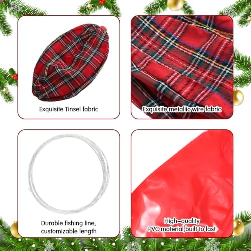 Jetec 6 Pcs 10 Inch Christmas Ball Ornaments Silver Cap, Red Tartan Plaid