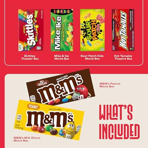 Movie Night Supplies - Movie Gift Basket with Candy Variety & Snack Trays