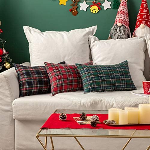 MIULEE Christmas Plaid Pillow Cover Scottish Tartan 12x24 Green