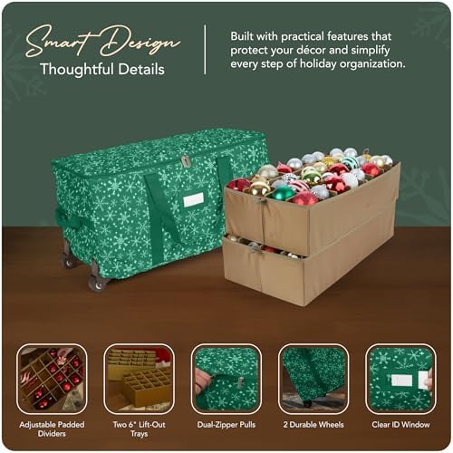 Covermates Rolling Adjustable Ornament Storage Bag, 25.5"W x 13"D x 12.5"H