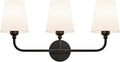 Bathroom Vanity Light, Matte Black Bathroom Light Fixtures, 3-Light Lighting Fixtures Over Mirror, Modern Wall Sconce with Flared White Fabric Shade, E26 Socket(ETL Listed)