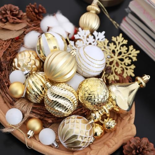 HipTree 116ct 1.18-6.5" White Gold Christmas Tree Ornaments Decorations Set