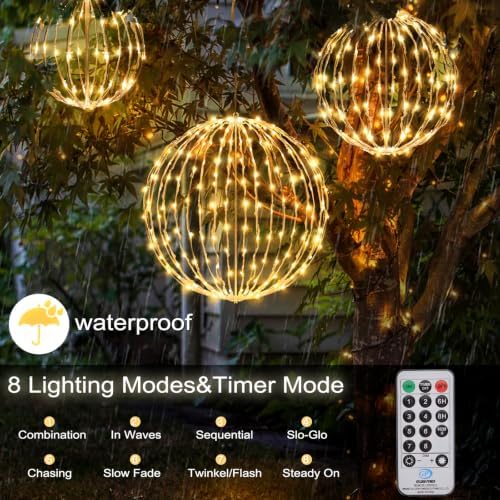 Christmas Decorations,LED Light Balls Outdoor,3 Pack,Warm White