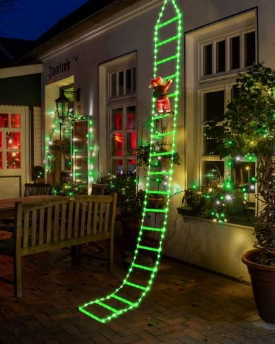 Toodour LED Christmas Lights - 10ft Christmas Decorative Ladder Lights with Santa Claus, Xmas Decorations Light for Indoor Outdoor, Window, Garden, Home, Wall, Xmas Tree Decor - Green