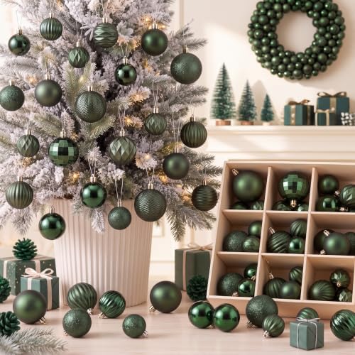 Lunmon 64 Pcs Dark Green Christmas Ball Ornaments Forest Green Xmas Baubles