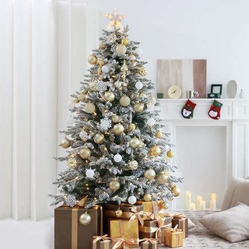 HipTree 116ct 1.18-6.5" White Gold Christmas Tree Ornaments Decorations Set