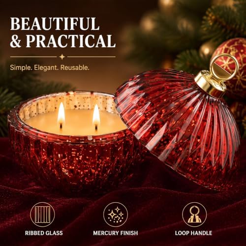 4 Pack 4'' Glass Christmas Candle Jars for Candle Making, Red