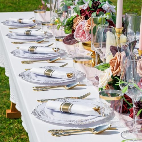 Nervure 175Pcs Gold Plastic Plates, Disposable Dinnerware Set for 25 Guests