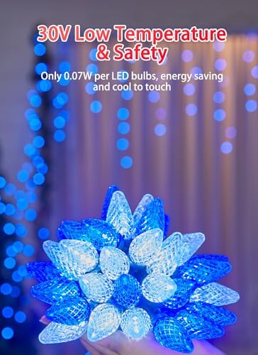 C9 Christmas Lights Outdoor, 114FT 150LED C9 String Lights, Blue|Pure White