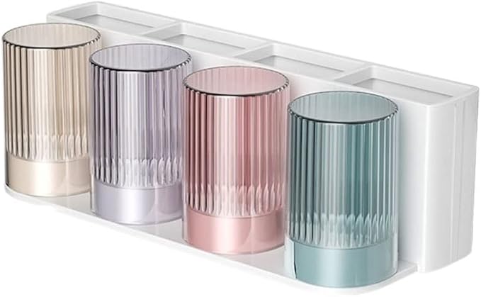 Toothbrush Rack 2PCS Wall Mounted Toothbrush Holder Storage Rack with Mouthwash Cup Automatic Toothpaste Dispenser Squeeze Kit Bathroom Toothbrush Holder(A)