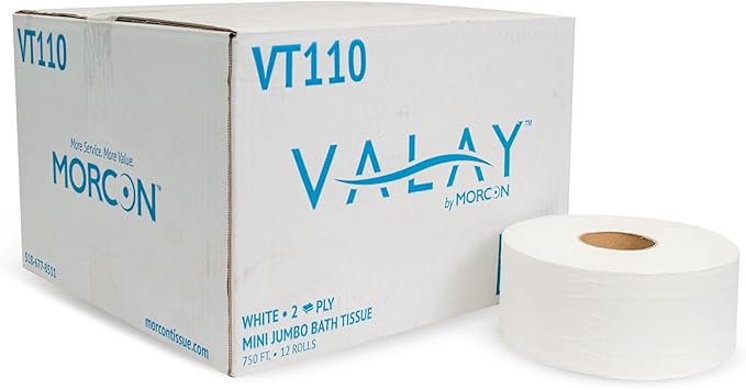 Morcon Paper VT110 Morsoft Millennium Jumbo Bath Tissue, Septic Safe, 2-Ply, White, 750 ft, 12 Rolls/Carton