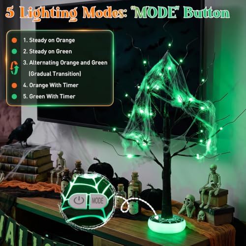PEIDUO Halloween Tree with Light-up Base Rechargeable Halloween Decoration