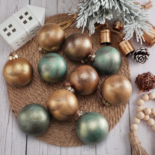 Yunlly 12 Pcs Neutral Christmas Ornament, Brown Copper Sage Green, 3.15''