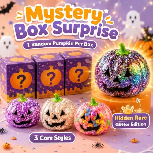 Halloween Pumpkin Squishy Mystery Box Surprise Squishy with Hidden Rare Glitter Edition, Soft Slow-Rising Sensory Fidget for Adults, Fun Collectible Gift for Fall & Halloween，1 Packs