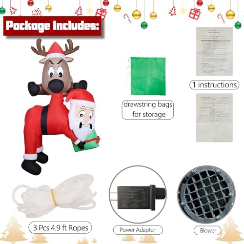 Lulu Home 7.2FT H Christmas Inflatable Decoration, Reindeer Holding Santa