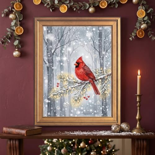 Framed Red Cardinal Winter Canvas Art Gold Frame Inch 8x10