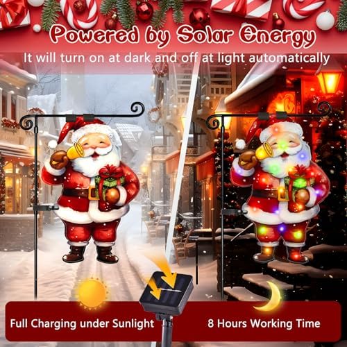 28x40 Lighted Christmas Santa Garden Flag, 8 Modes Solar LED