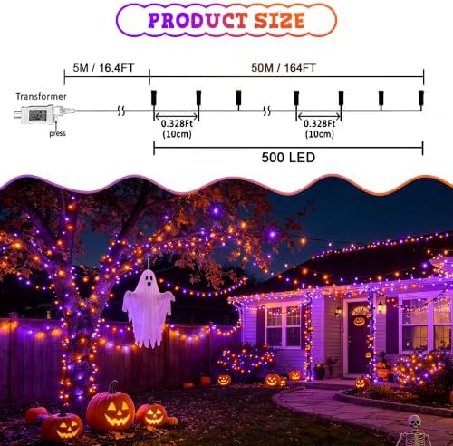 weillsnow 500 LED Halloween Lights Outdoor,164 FT Twinkle Lights Waterproof