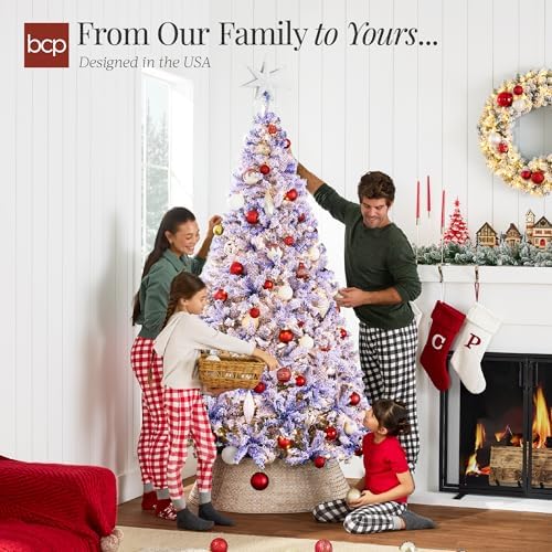Best Choice Products Pre-Lit Lavender Christmas Tree, 9ft Artificial Flocked Full Fir Tree, Holiday Decoration w/ 900 Lights, 2,094 Branch Tips
