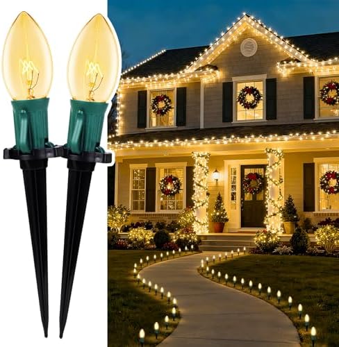 C9 Christmas Lights Outdoor,51.4 Ft 40 Bulbs Christmas Pathway Lights Clear