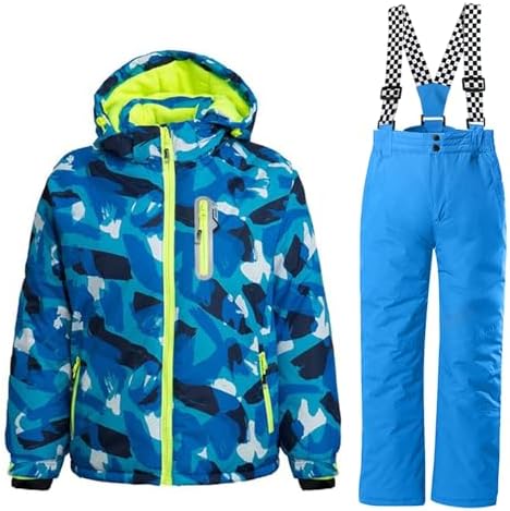WOWULOVELY Big Boy's 2-Piece Colorblock Snow Pants and Jacket Snowsuit Ski Suit