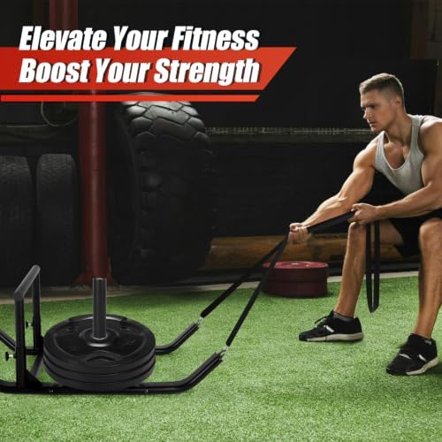 GADFISH Workout Fitness Sled, Weighted Sleds Push Gym Equipment for Adults & Kids, Compatible with 1" & 2" Weight Plates, Multi-Purpose Sled for Outdoor or Home Fitness Training