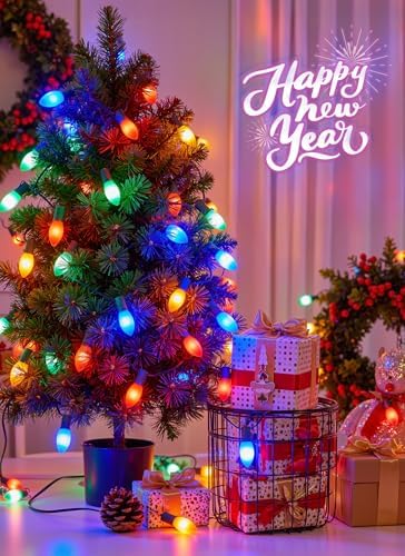 Minetom 200Ft Christmas Lights Outdoor, with 200 LED Matte Bulbs Multicolor