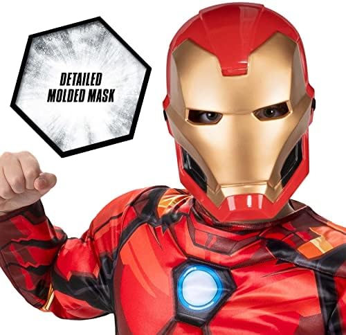 Marvel Iron Man Official Youth Halloween Costume - Premium Quality Padded Jumpsuit with Plastic Mask