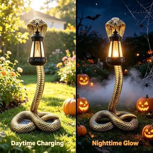 Halloween Decor Solar Snake Garden Statue,19.89'' Snake for Yard Lawn Garden Patio Scary Halloween Decorations,Indoor Haunted House Prop and Home Party Decor