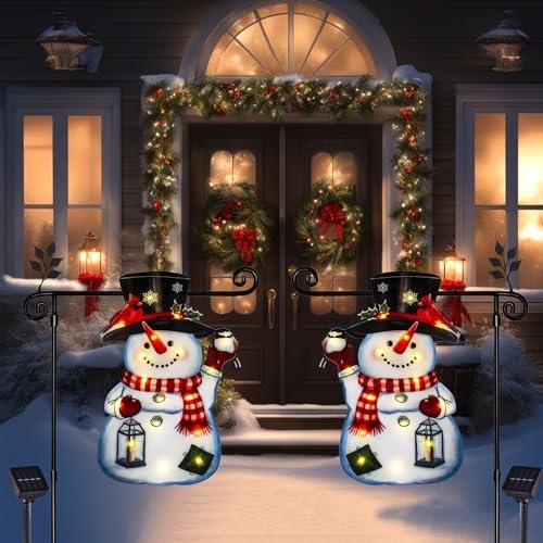 Lighted Christmas Garden Flag, 8 Modes Double Sided Solar Christmas Decorations Outdoor LED Navidad Flag, Yard Decorations for Xmas Patio Lawn Porch (White, 12x18)