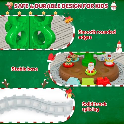 My First Christmas Tree for Kids, Light Up Star Musical Toy Toddler Christmas Tree Decoration Toy Set with Colorful Ornaments DIY Train&Track, Roly Poly Toys, Finger Puppets Xmas Gifts for Boys Girl