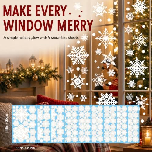 216pcs Christmas Window Clings Decorations Snowflakes Stickers Winter Decor