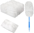 Vesici 50 Pcs Duster Refills Compatible with Swiffer Dusters Bulk Disposable Replacement Thickened with 1 Handle Heavy Duty for Cleaning, Office (White)