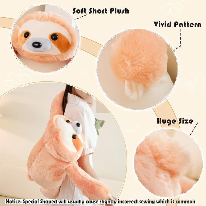 ELAINREN Big Pink Sloth Plush Huggable Pillow Three Toed Sloth Stuff/19''