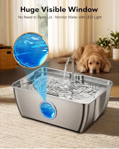 CEESC 12L/3.2Gal Dog Water Fountain with Easy-Carry Handle, Stainless Steel