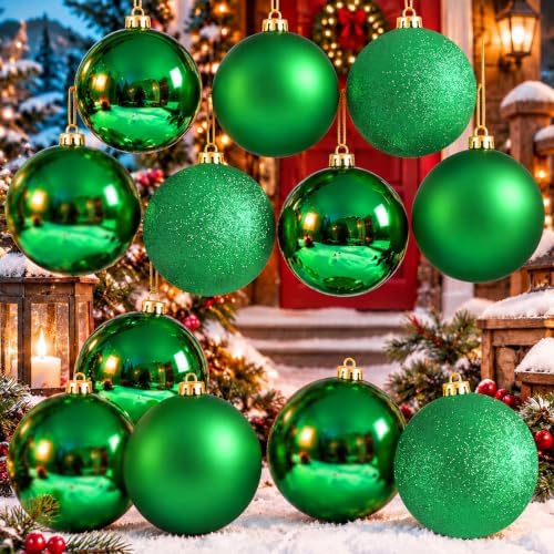 Jenaai 12 Pcs Large Green Christmas Ball Ornaments, 6 Inch Big Oversized Shatterproof Christmas Tree Decorations Matte Glitter Giant Jumbo Plastic Hanging Baubles for Xmas Holiday Party Indoor Outdoor
