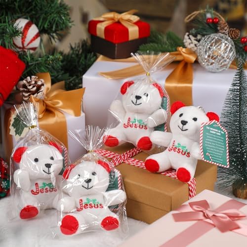 Poen Jesus Cane Plush Toy White Red Christmas Religious Decoration
