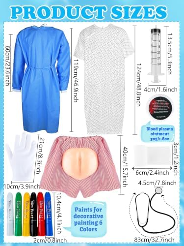 13 Pcs Halloween Couples Costume Surgeon Doctor and Patient Costume Hospital Cosplay Outfit for Adult Halloween Cosplay Medical Themed Party Events