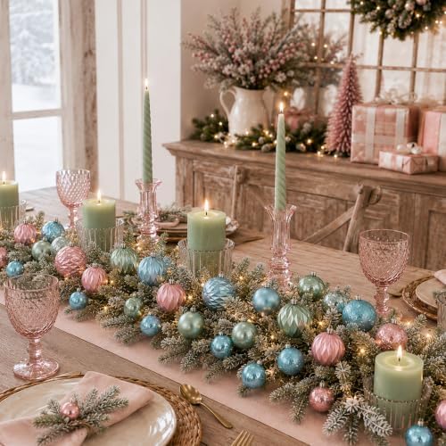 Lunmon 64 Pcs Pastel Christmas Ball Ornament Set Pink Green Blue Baubles