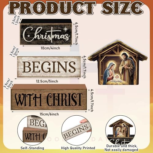 Moucuny 4 Pcs Christmas Table Decoration Christmas Begins with Christ Signs