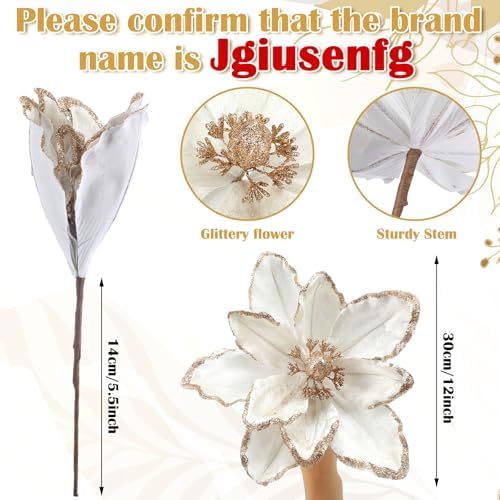 Thiccywoov 8 Pack Large 12'' Christmas Velvet Magnolia Flowers, White