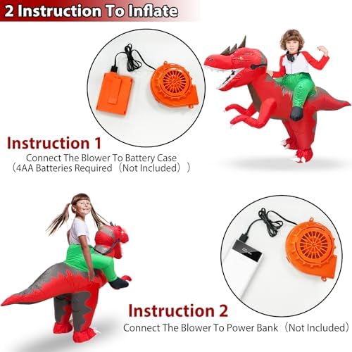 Camlinbo Kids Halloween Inflatable Costume, Dinosaur T-Rex Blow up Rider Costume with LED Eyes for Halloween Cosplay Party