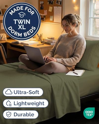 Twin XL Size 3 Piece Sheet Set - Breathable & Cooling Sheets - Sage Green