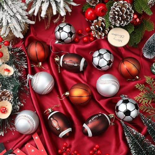 Syhood 32 Pcs Christmas Sport Ball Ornaments Tree Decor with Hanging Loop