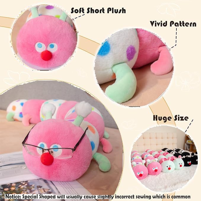 ELAINREN Long Pink Caterpillar Stuffed Soft Pillow/35.4''